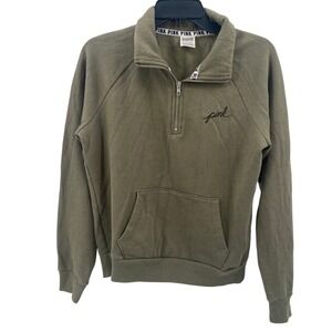 PINK Victoria's Secret Olive Green Quarter Zip Pullover‎ Sweatshirt Small